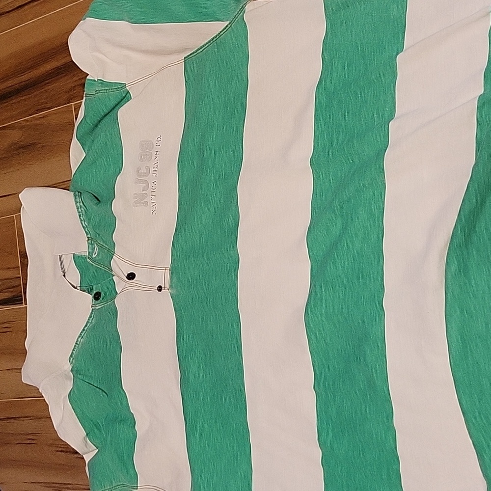Nautica Jeans Big and Tall 4xlt Green and White Striped Polo EUC
